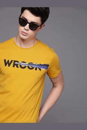WROGN Men Mustard Yellow Printed Round Neck T-shirt