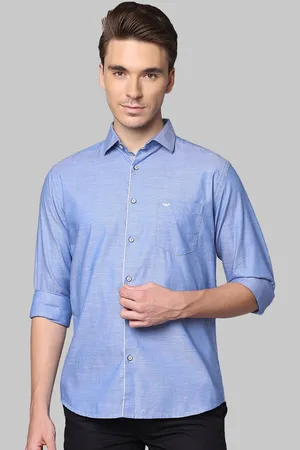 Park Avenue Men Blue Solid Cotton Slim Fit Casual Shirt