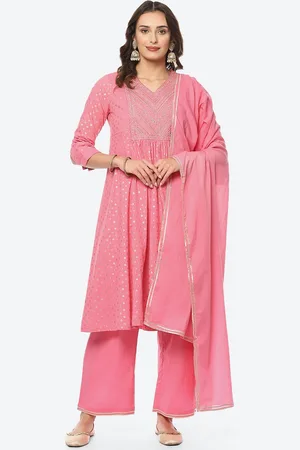 Biba Women Ethnic Motifs Printed Zari Work Kurta With Palazzos & Dupatta