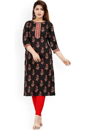 AO Services Ethnic Motifs Printed Gotta Patti Three-Quarter Sleeves Straight Kurta