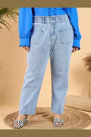 CURVY STREET Plus Size Women Wide Leg Mid Rise Clean Look Pure Cotton Denim Jeans