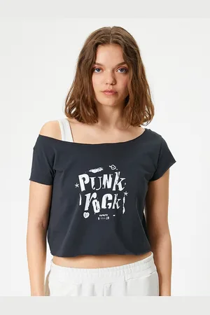 Koton Women Graphic Printed Boat Neck Cotton T-Shirt