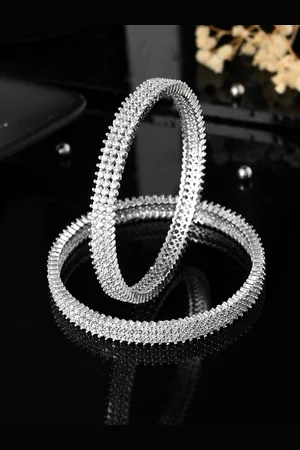 Voylla Set Of 2 Rhodium Plated Cubic Zirconia Studded Bangles