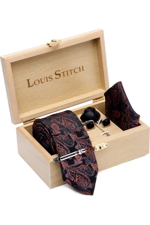 LOUIS STITCH Men Printed Italian Silk Necktie Accessory Gift Set