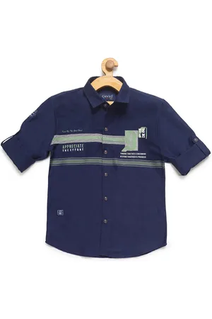 CHARCHIT Boys Navy Blue & Green Regular Fit Printed Casual Shirt