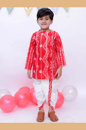 BownBee Boys Abstract Printed Round Neck Straight Kurta With Dhoti Pants