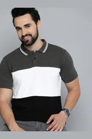 HERE&NOW Men Colourblocked Polo Collar Pure Cotton T-shirt