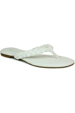 Inc 5 Women White Solid T-Strap Flats