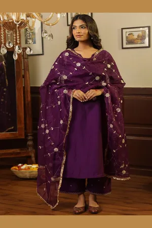 ASRUMO Women Ethnic Motifs Embroidered Regular Chanderi Silk Kurta with Trousers & With Dupatta