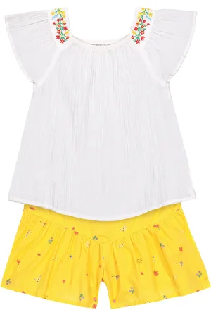 Mothercare Girls White & Yellow Pure Cotton Solid Top with Shorts