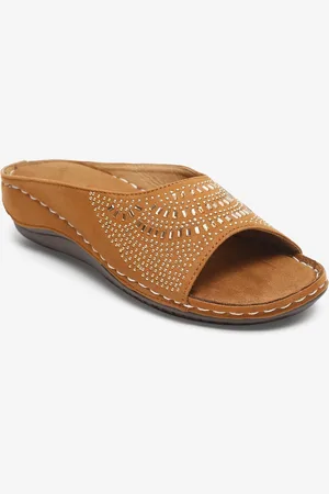 Misto Women Tan Embellished Open Toe Flats with Laser Cuts