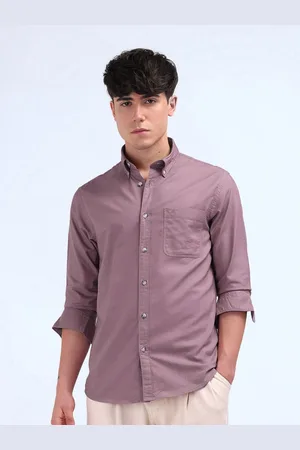 Flying Machine Men Slim Fit Button-Down Collar Solid Cotton Casual Shirt