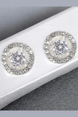 FÁBULA Crystal Solitaire Circular Studs Earrings