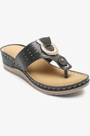 Misto Women Black Embellished T-Strap Flats with Laser Cuts