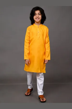 VESHAM Boys Yellow Solid Kurta with Pyjama set
