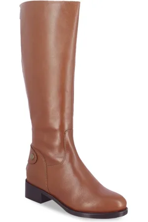 SAINT G. Tan Brown Leather Block Back Zip Long Boots