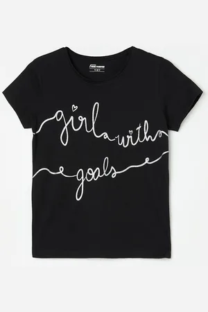 Lifestyle Girls pure cotton graphic printed raw edge T-shirt