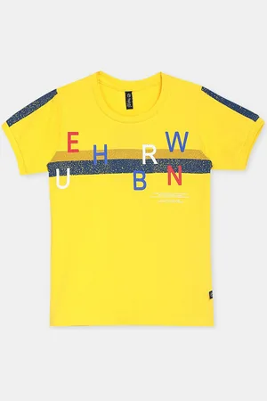 V-Mart Boys Yellow Typography Printed T-shirt