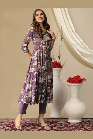 DIVASTRI Floral Printed Notch Neck Anarkali Kurta With Trousers