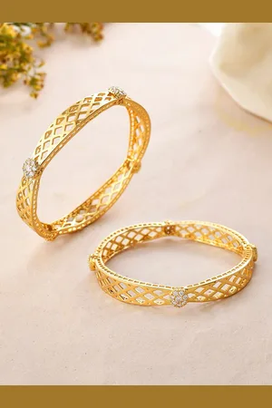 Voylla Set Of 2 Gold Plated Stone Studded Bangles