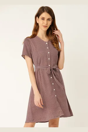 Invictus Women Off-White & Rust Orange Checked A-Line Dress