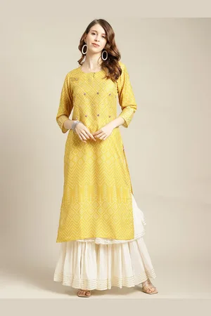 Varanga Women Mustard Yellow Bandhani Printed Keyhole Neck Kurta