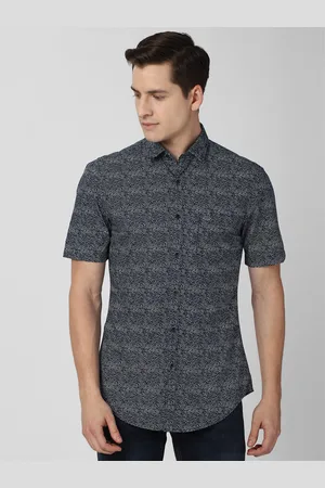 Peter England Men Grey Slim Fit Printed Pure Cotton Casual Shirt
