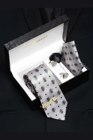 MUTAQINOTI Men Silk Blend Necktie Accessory Gift Set