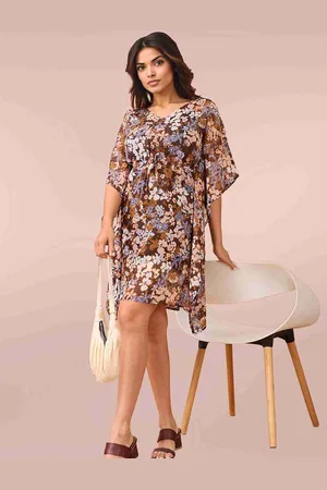 DressBerry Floral Print Flared Sleeve Chiffon Kaftan Dress