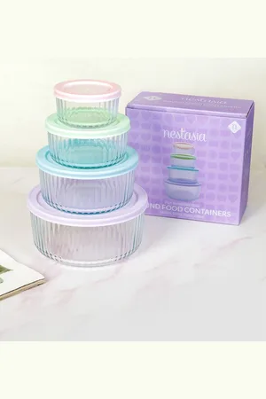 Nestasia Transparent & Blue 4 Pieces Glass Container