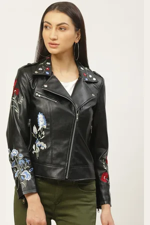 Leather Retail Women Black Solid Lightweight Biker Jacket