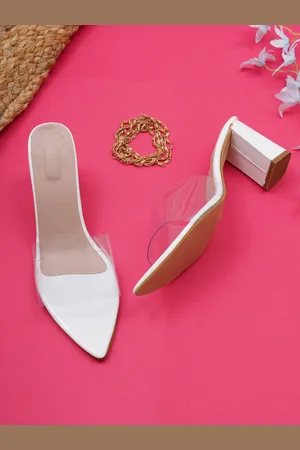 Misto White Printed Party Block heels