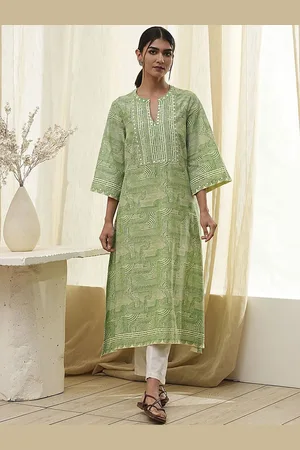 Biba Geometric Printed Mnadarian Collar Pure Cotton A-Line Kurta