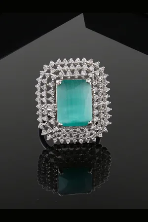 ESTELE Rhodium Plated Cubic Zirconia Studded Finger Ring