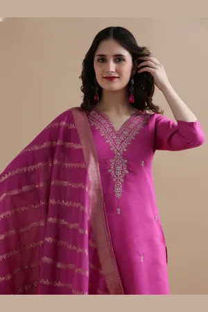 Jaipur Women Ethnic Motifs Embroidered Regular Chanderi Cotton Kurta with Trousers & With Dupatta