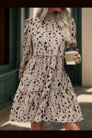 HERE&NOW Women Abstract Printed High Neck A-Line Dress