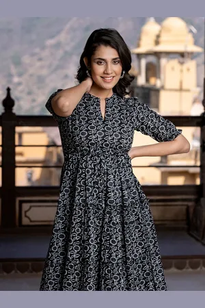 Kalini Print Puff Sleeve Fit & Flare Maxi Dress