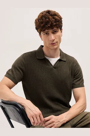 The Bear House Men Self Design Polo Collar Cotton Slim Fit T-shirt