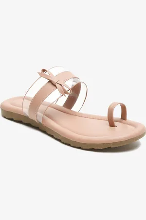 Misto Women Peach-Coloured Embellished One Toe Flats with Buckles
