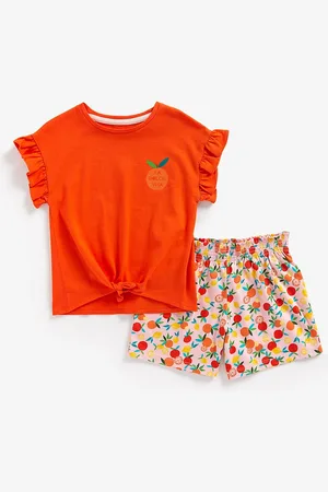 Mothercare Girls Graphic Printed Pure Cotton Top with Shorts