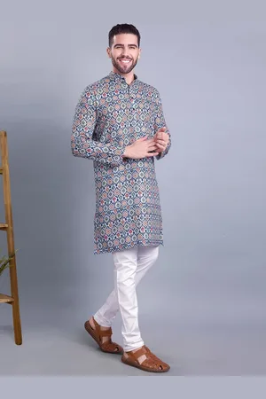 SHIWAM ETHNIX Mandarin Collar Floral Printed Regular Straight Kurta with Pyjamas