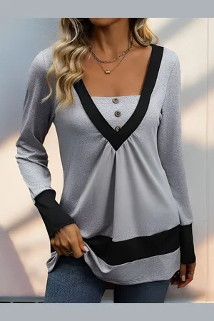 HERE&NOW Women Henley Neck T-shirt