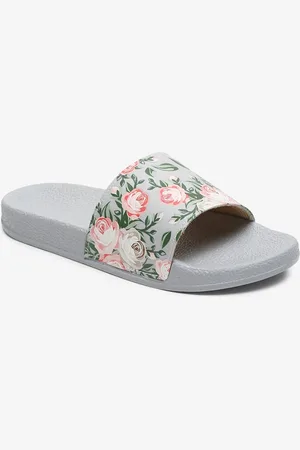 Misto Women Grey & Pink Printed Sliders