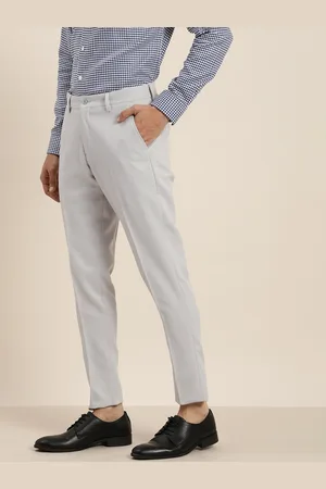 Invictus Men Grey Textured Slim Fit Trousers
