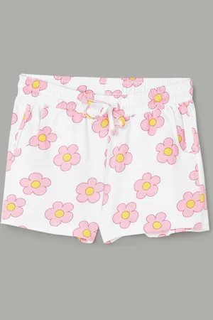 Lifestyle Girls Floral Printed Mid-Rise Cotton Regular Shorts