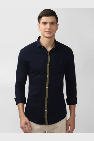 Peter England Men Navy Blue Slim Fit Casual Shirt