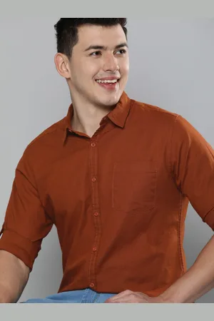 HERE&NOW Men Rust Orange Slim Fit Pure Cotton Casual Shirt