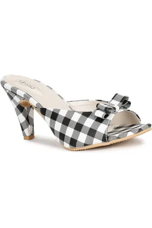 Misto Black Printed PU Block Peep Toes with Bows