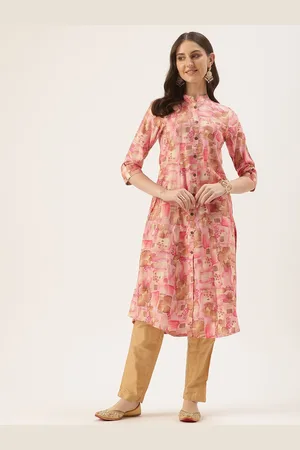 Amukti Floral Printed Roll Up Sleeves Kurta