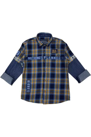 CAVIO Boys Gold-Toned Premium Tartan Checks Checked Casual Shirt